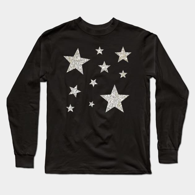 Silver Faux Glitter Stars Long Sleeve T-Shirt by Felicity-K